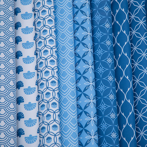 防水面料日式和风布料几何图案辅料手工布艺diy包包桌布透气蓝色