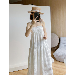 蔻丝kohs 减龄早秋连衣裙女空气泡泡浮雕感细肩带时尚宽松吊带裙