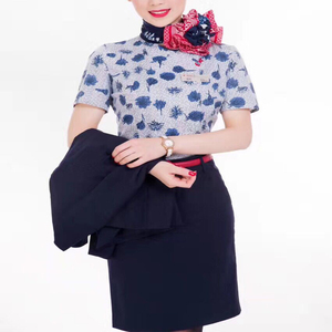 东航空姐服制服真品乘务员青花修身夏装套装面试航校工作服高端