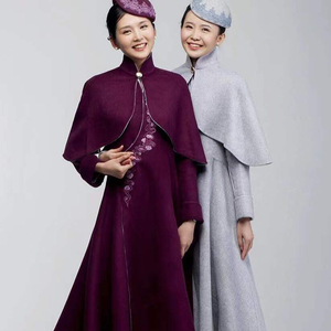 海航空姐毛呢外套山羊绒真品海南航空斗篷长款立领双色双面ol通勤