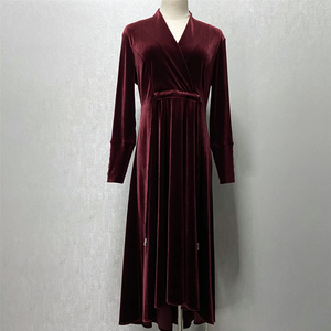 秀巧正品9996丝绒长袖连衣裙春秋单穿弹力舒适优雅中年女装精品