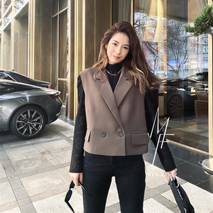 muy feliz官方授权 英伦风口袋装饰短款西装马甲女2022春季新款