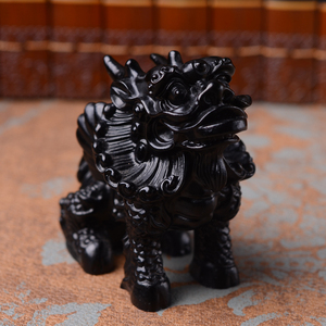 天然晶黑曜石摆件麒麟风水家居个性麟凤争辉天麒貔貅摆设