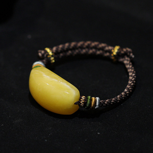 天然原矿琥珀蜜蜡手牌手链女保真手绳手工编绳鸡油黄俄料加工直播