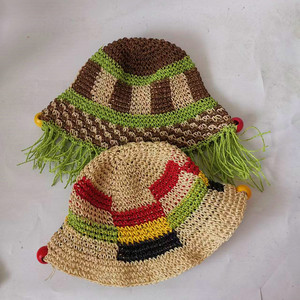 文创作品个性时尚流行草帽加工定制草纸绳子钩织短檐草编帽子新款