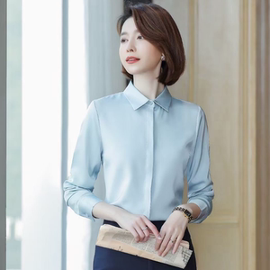 比利多美a166女士鸭蛋青长袖衬衫雪纺免烫修身上班ol职业装工作服