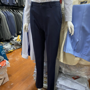比利多美女士西裤深藏青色哔叽修身高腰上班面试银行松紧正装工裤