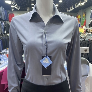 V领灰色衬衫女职业装高级感竹纤维免烫通勤修身商务装工作服衬衣