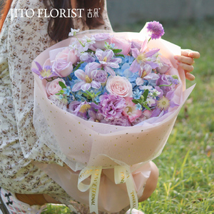 圆形花束俄式高级感莫兰迪鲜花38妇女神节上海同城速递花店礼物