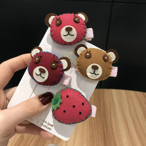 韩版儿童布艺发饰熊草莓鸭嘴夹不织布头饰女童边夹刘海夹