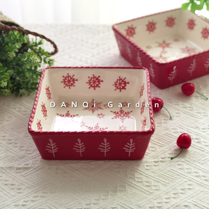DANQi Garden 出口外贸正方形烤盘雪花圣诞四方糕点烘焙陶瓷餐具