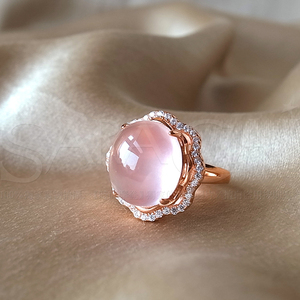 天然冰种粉晶 芙蓉石 戒指 10×12mm