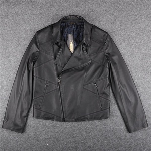 suitmore法国泽利zilli黑色鹿皮机车皮衣真丝刺绣内衬夹克 现货