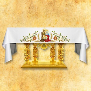 天主教圣物波兰进口教堂祭台布读经台布圣母子图案白色2806