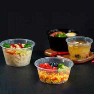 一次性圆形打包盒塑料透明黑色带盖麻辣烫汤粉食品保鲜1250ml圆盒