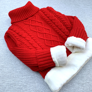 儿童毛衣中大童男童高领加厚针织衫女童低领加绒冬季保暖套头红色