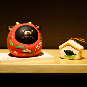 日本进口玩具工房手工艺陶土好运招福招财牛摆件创意吉祥物装饰品
