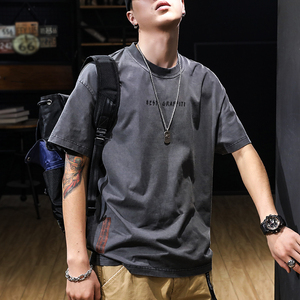 subcrewmade潮牌复古印花短袖t恤男大码夏季宽松做旧半袖简约t恤