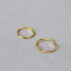 日韩简约素圈波浪曲线黄铜镀金INS风纤细叠带时尚个性戒指食指戒