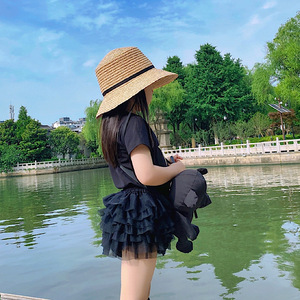 NANI童装21夏季新款超酷Rock风女孩黑色纯棉短袖T恤tutu裤裙套装
