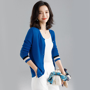 短款冰丝针织开衫夏季新款宽松披肩小外搭时尚薄外套宝蓝色宝兰色