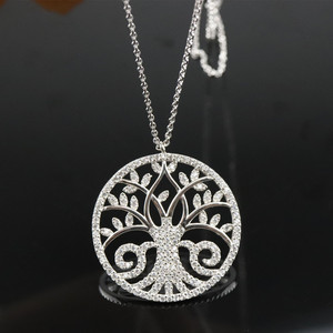 欧美a家原厂经典款生命树图腾晶钻925纯银吊坠项链 可调节毛衣链