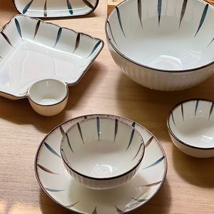 外贸尾单 蓝和日式家用陶瓷饺子盘 菜盘 米饭碗 单柄烤盘家用汤碗