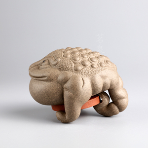 茗泉山庄 宜兴 张爱成 舞狮人 喜三足 紫砂茶宠 茶玩摆件