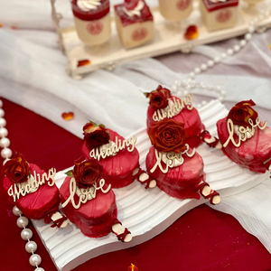 中式婚礼甜品台装饰婚庆订婚红色杯子蛋糕纸杯喜字插件棒棒糖棍子