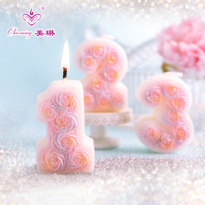 儿童周岁派对求婚表白婚礼玫瑰花浪漫生日蛋糕蜡烛数字创意
