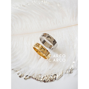 欧美大牌简约设计h高级感镶钻皮带扣戒指ins钛钢不褪色指环女时尚