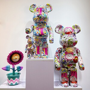 村上隆xbearbrick1000% 积木熊暴力熊潮牌公仔摆件超限量联名公仔
