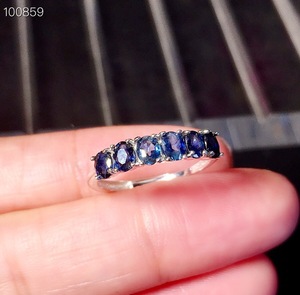 S925银镶天然蓝宝石戒指 3*4mm时尚精致镶嵌简约重叠活口奇异宝石