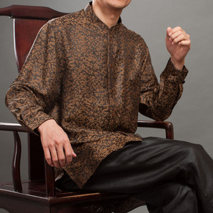 高档香云纱男唐装上衣 中式真丝立领衬衫 民族服装男 中国风衬衫