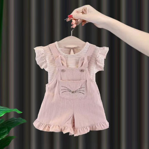 童装新款婴儿0一1-2-3周岁女宝宝背带纯棉两件套女童夏装儿童套装