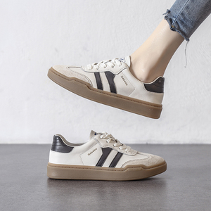 fashion!简约中的小心机~复古德训板鞋女潮牛皮小白鞋牛筋软底