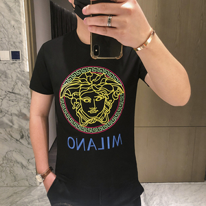 意大利时装丝光棉美杜莎人头刺绣t恤瓦萨琪男士夏季新款短袖体恤