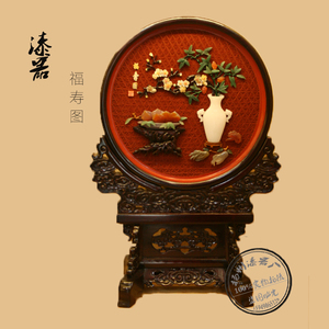 扬州漆器   手工雕漆嵌玉福寿图工艺品摆件礼品中式