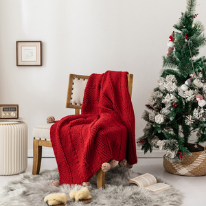 圣诞节红色装饰毯子北欧针织沙发床毯毛线搭毯少女心披肩午休盖毯
