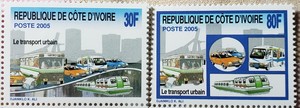 科特迪瓦 2005年 城市交通 邮票 汽车 船 公交车 的士 出租车