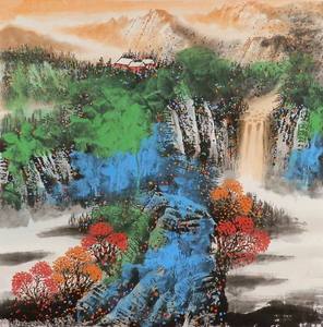 泼彩山水画国画装饰画手绘字画中式客厅办公室四尺斗方无款写意gg