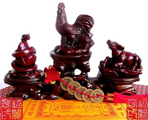 2021年三合贵神摆件招神像财人属鸡牛蛇者吉祥物开光五帝钱木雕