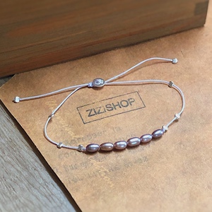 天然淡水紫珍珠神奈川手绳可调节闺蜜二人细手链ins小众设计女生