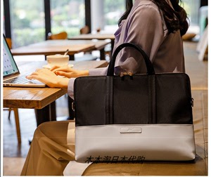 日本代购笔记本电脑包手提公文包日系女文件包简约大容量帆布包