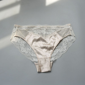 剪标 真丝素缎后片透视薄纱 性感低腰三角女内裤 加大码3xl