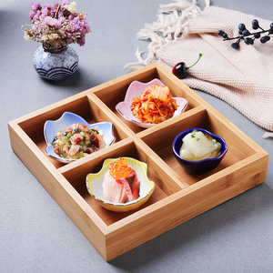 日式餐具创意陶瓷小菜碟九宫格竹盒珍味碟甜品杯日料四宫格烤物盘