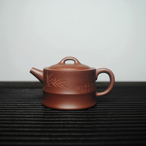 纯手工宜兴紫砂壶名家精品老紫泥素竹壶工艺师周君法刻绘砺砂茗陶
