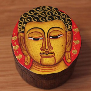 泰国进口彩绘柚木佛头迷你收纳盒创意手绘木质工艺首饰珠宝收藏