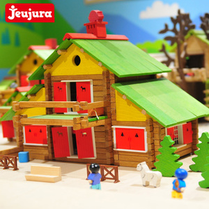 法国jeujura小木屋拼装积木儿童榫卯拼搭建筑益智玩具男女孩礼物