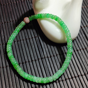 8396腾冲翡翠秧苗绿手串腾冲老料翠绿算盘珠手链明清老翡翠手串
